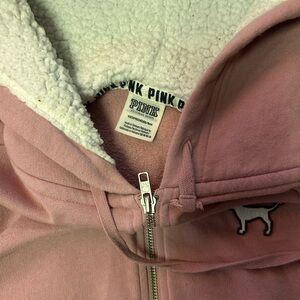 PINK Victoria's Secret Sherpa-Lined Light Pink Zip Hoodie